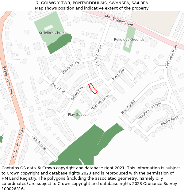 7, GOLWG Y TWR, PONTARDDULAIS, SWANSEA, SA4 8EA: Location map and indicative extent of plot