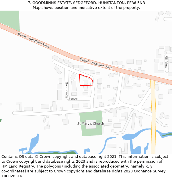 7, GOODMINNS ESTATE, SEDGEFORD, HUNSTANTON, PE36 5NB: Location map and indicative extent of plot