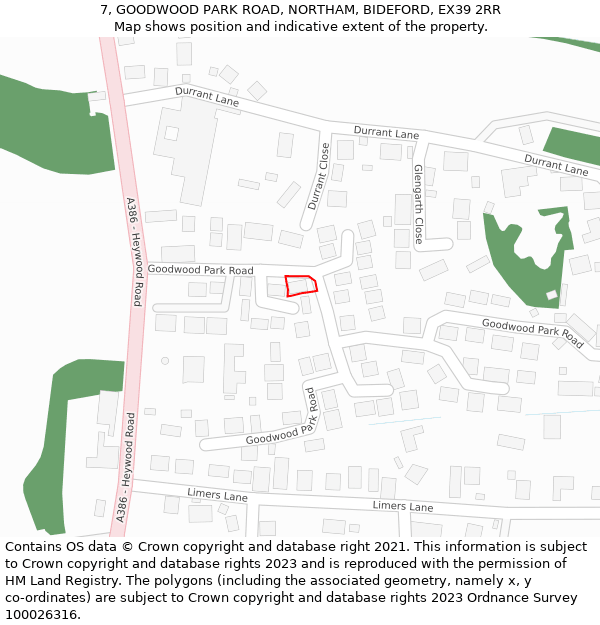 7, GOODWOOD PARK ROAD, NORTHAM, BIDEFORD, EX39 2RR: Location map and indicative extent of plot