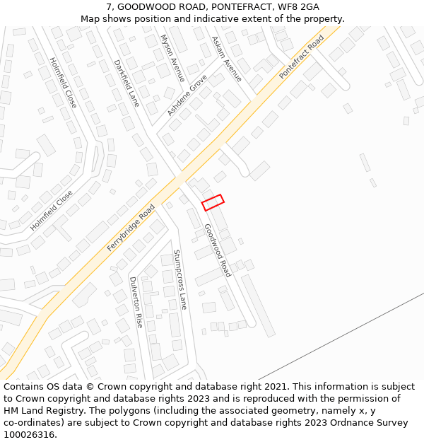 7, GOODWOOD ROAD, PONTEFRACT, WF8 2GA: Location map and indicative extent of plot