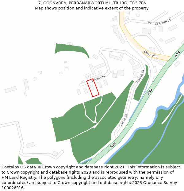 7, GOONVREA, PERRANARWORTHAL, TRURO, TR3 7PN: Location map and indicative extent of plot