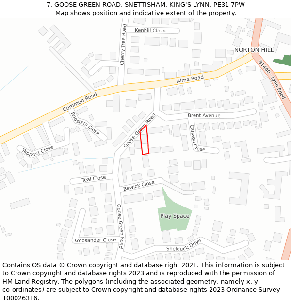 7, GOOSE GREEN ROAD, SNETTISHAM, KING'S LYNN, PE31 7PW: Location map and indicative extent of plot