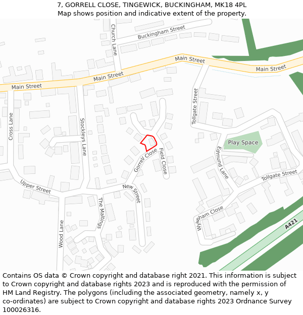 7, GORRELL CLOSE, TINGEWICK, BUCKINGHAM, MK18 4PL: Location map and indicative extent of plot