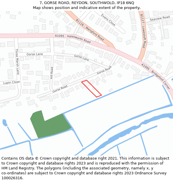 7, GORSE ROAD, REYDON, SOUTHWOLD, IP18 6NQ: Location map and indicative extent of plot