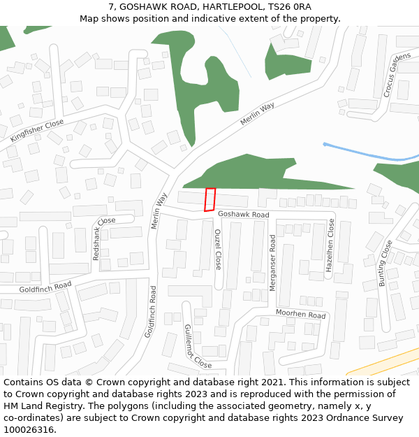 7, GOSHAWK ROAD, HARTLEPOOL, TS26 0RA: Location map and indicative extent of plot