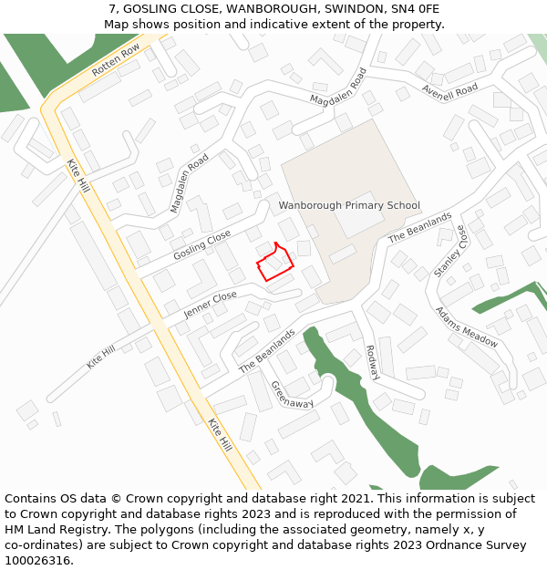 7, GOSLING CLOSE, WANBOROUGH, SWINDON, SN4 0FE: Location map and indicative extent of plot