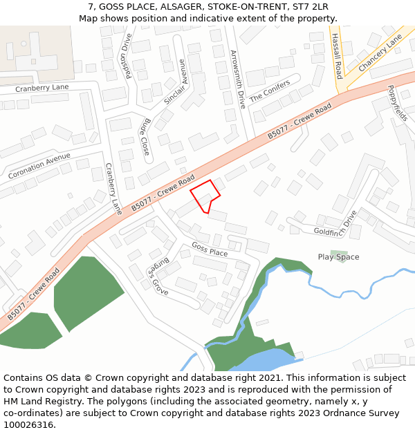 7, GOSS PLACE, ALSAGER, STOKE-ON-TRENT, ST7 2LR: Location map and indicative extent of plot