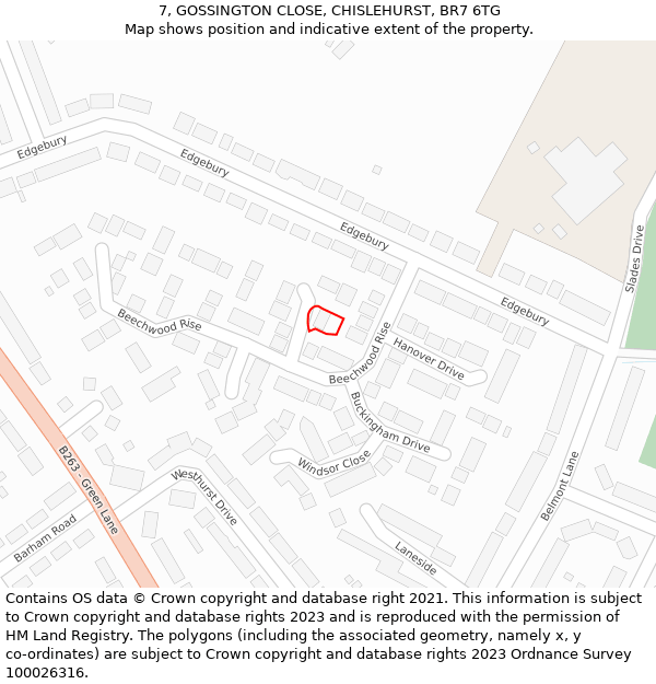 7, GOSSINGTON CLOSE, CHISLEHURST, BR7 6TG: Location map and indicative extent of plot