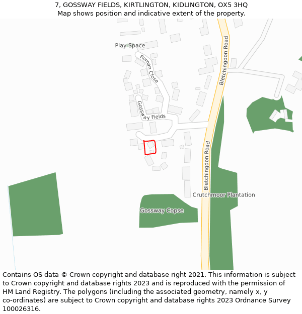 7, GOSSWAY FIELDS, KIRTLINGTON, KIDLINGTON, OX5 3HQ: Location map and indicative extent of plot