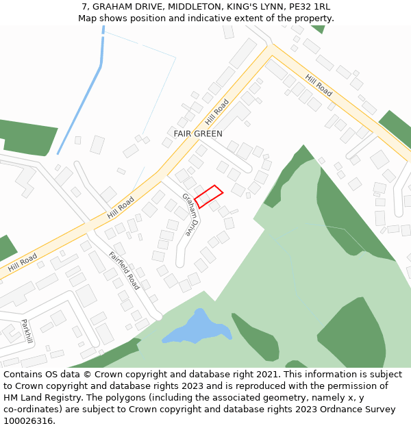 7, GRAHAM DRIVE, MIDDLETON, KING'S LYNN, PE32 1RL: Location map and indicative extent of plot