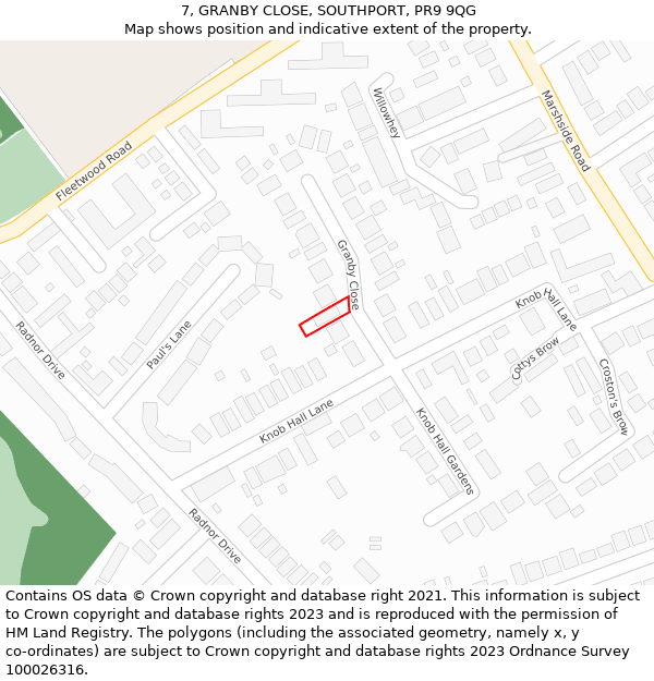 7, GRANBY CLOSE, SOUTHPORT, PR9 9QG: Location map and indicative extent of plot