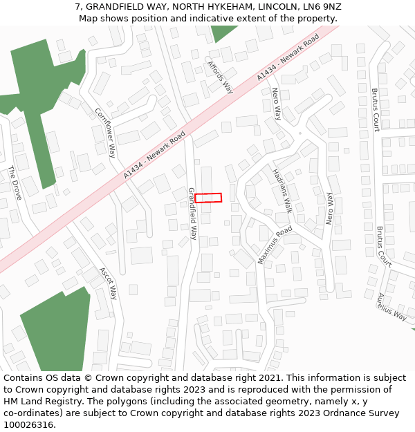 7, GRANDFIELD WAY, NORTH HYKEHAM, LINCOLN, LN6 9NZ: Location map and indicative extent of plot