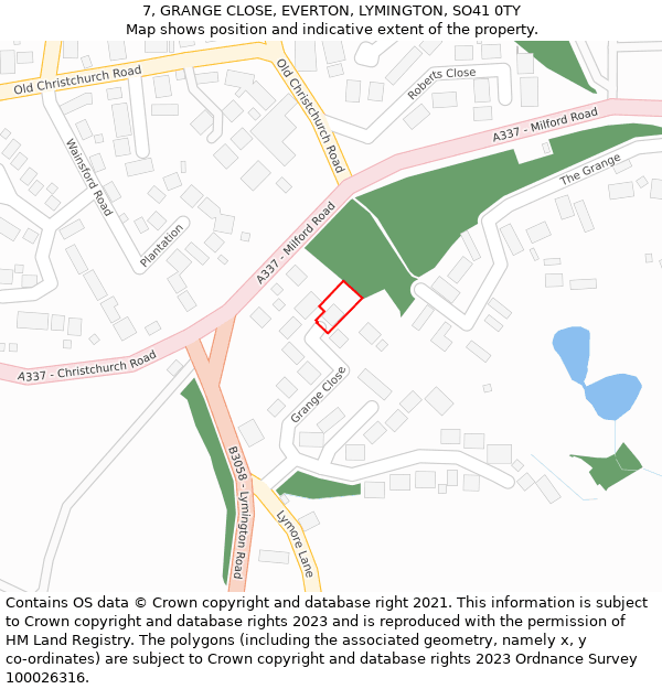 7, GRANGE CLOSE, EVERTON, LYMINGTON, SO41 0TY: Location map and indicative extent of plot