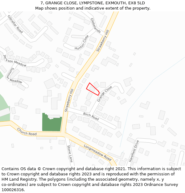 7, GRANGE CLOSE, LYMPSTONE, EXMOUTH, EX8 5LD: Location map and indicative extent of plot