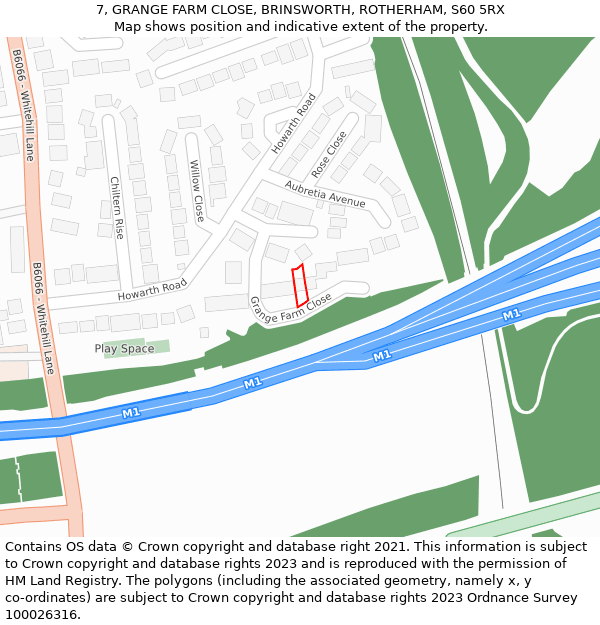 7, GRANGE FARM CLOSE, BRINSWORTH, ROTHERHAM, S60 5RX: Location map and indicative extent of plot