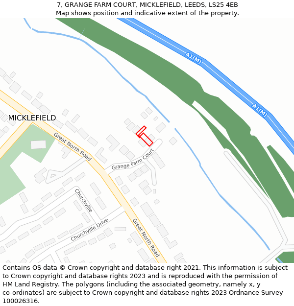 7, GRANGE FARM COURT, MICKLEFIELD, LEEDS, LS25 4EB: Location map and indicative extent of plot