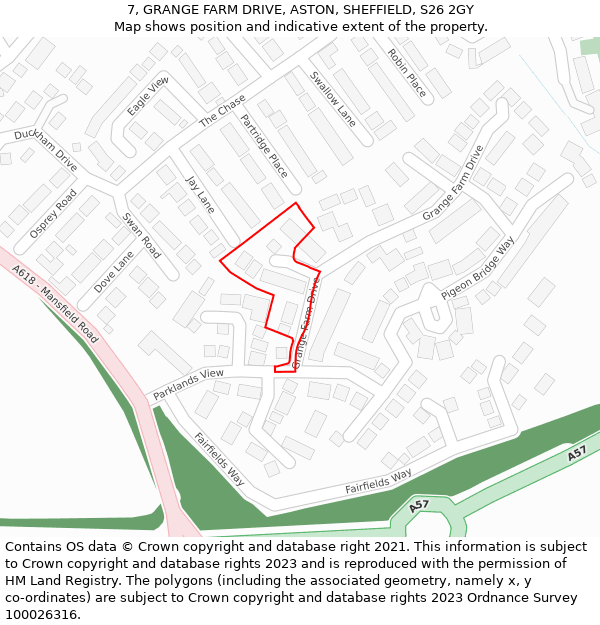 7, GRANGE FARM DRIVE, ASTON, SHEFFIELD, S26 2GY: Location map and indicative extent of plot