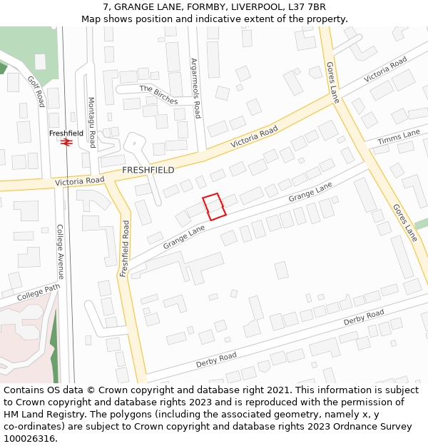 7, GRANGE LANE, FORMBY, LIVERPOOL, L37 7BR: Location map and indicative extent of plot