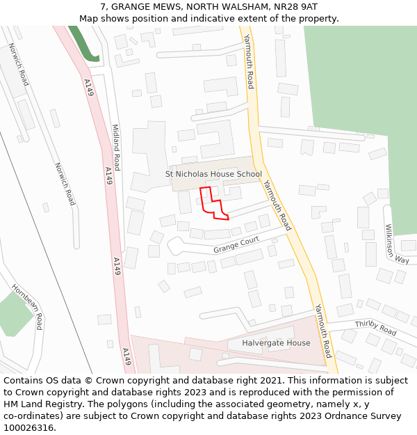 7, GRANGE MEWS, NORTH WALSHAM, NR28 9AT: Location map and indicative extent of plot