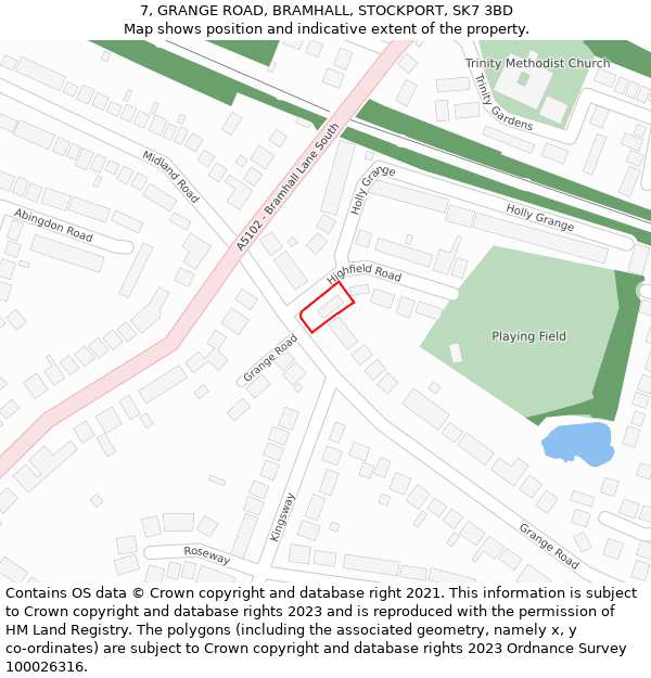 7, GRANGE ROAD, BRAMHALL, STOCKPORT, SK7 3BD: Location map and indicative extent of plot