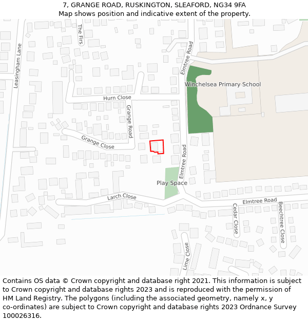 7, GRANGE ROAD, RUSKINGTON, SLEAFORD, NG34 9FA: Location map and indicative extent of plot