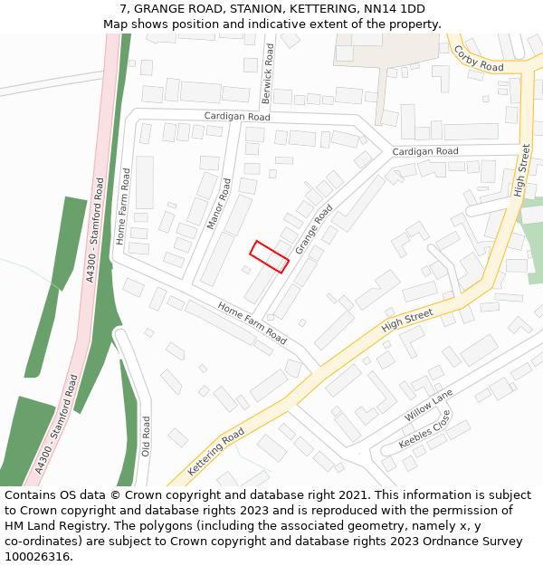 7, GRANGE ROAD, STANION, KETTERING, NN14 1DD: Location map and indicative extent of plot