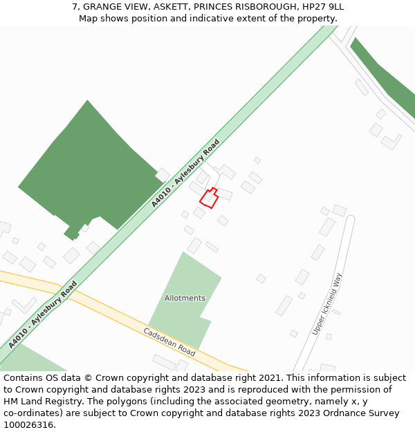 7, GRANGE VIEW, ASKETT, PRINCES RISBOROUGH, HP27 9LL: Location map and indicative extent of plot