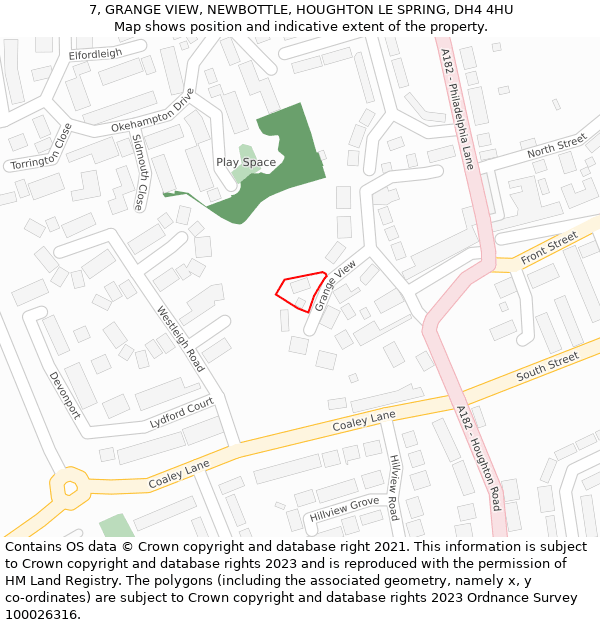 7, GRANGE VIEW, NEWBOTTLE, HOUGHTON LE SPRING, DH4 4HU: Location map and indicative extent of plot