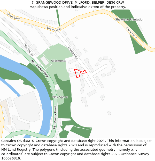 7, GRANGEWOOD DRIVE, MILFORD, BELPER, DE56 0RW: Location map and indicative extent of plot