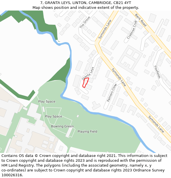 7, GRANTA LEYS, LINTON, CAMBRIDGE, CB21 4YT: Location map and indicative extent of plot