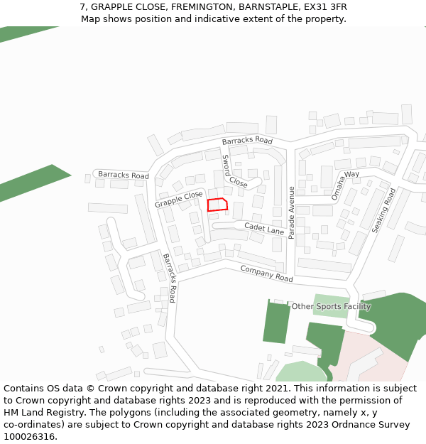 7, GRAPPLE CLOSE, FREMINGTON, BARNSTAPLE, EX31 3FR: Location map and indicative extent of plot