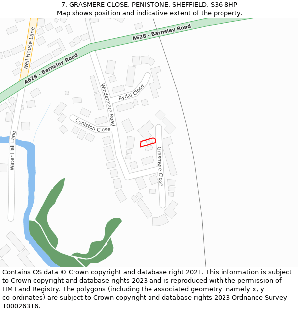 7, GRASMERE CLOSE, PENISTONE, SHEFFIELD, S36 8HP: Location map and indicative extent of plot