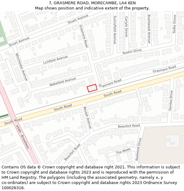 7, GRASMERE ROAD, MORECAMBE, LA4 6EN: Location map and indicative extent of plot