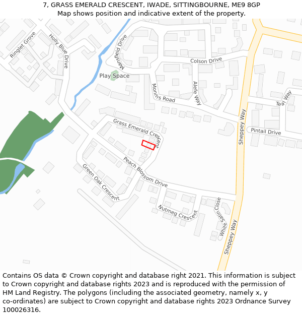 7, GRASS EMERALD CRESCENT, IWADE, SITTINGBOURNE, ME9 8GP: Location map and indicative extent of plot