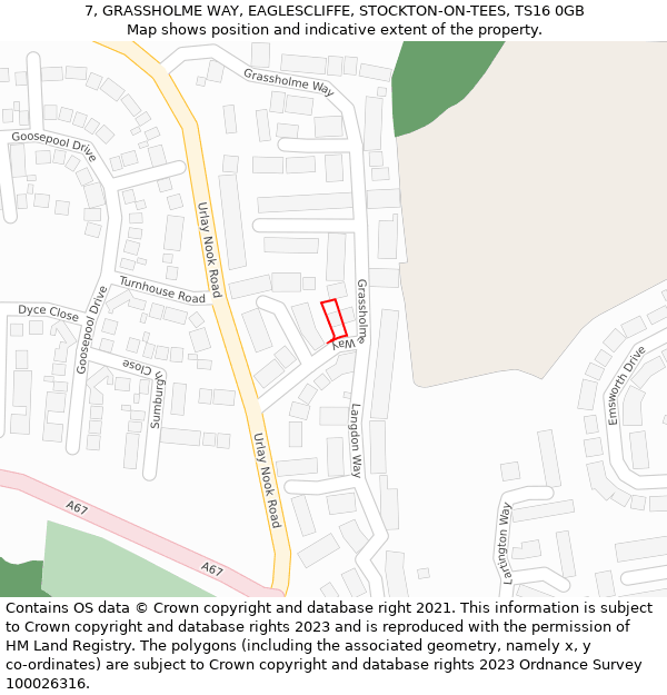 7, GRASSHOLME WAY, EAGLESCLIFFE, STOCKTON-ON-TEES, TS16 0GB: Location map and indicative extent of plot