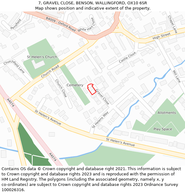 7, GRAVEL CLOSE, BENSON, WALLINGFORD, OX10 6SR: Location map and indicative extent of plot