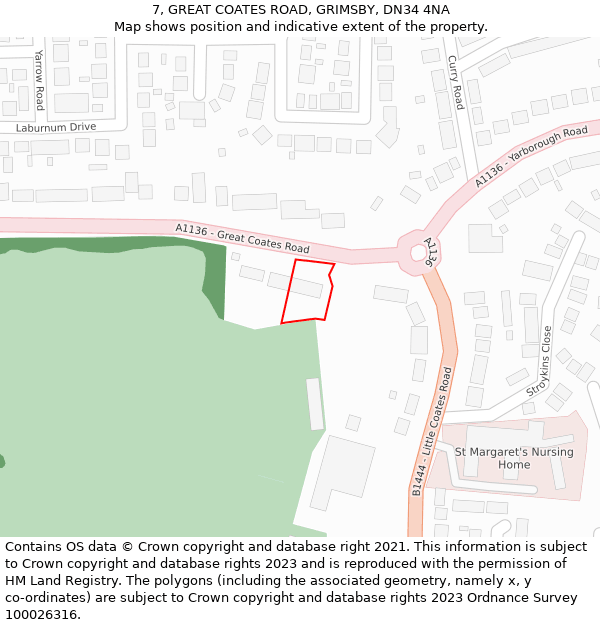 7, GREAT COATES ROAD, GRIMSBY, DN34 4NA: Location map and indicative extent of plot