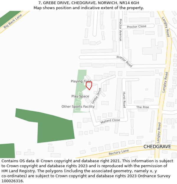 7, GREBE DRIVE, CHEDGRAVE, NORWICH, NR14 6GH: Location map and indicative extent of plot