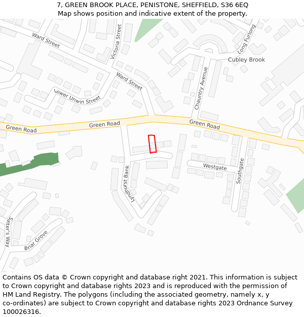 7, GREEN BROOK PLACE, PENISTONE, SHEFFIELD, S36 6EQ: Location map and indicative extent of plot