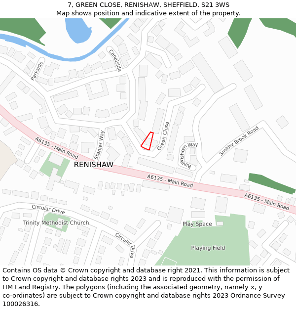 7, GREEN CLOSE, RENISHAW, SHEFFIELD, S21 3WS: Location map and indicative extent of plot