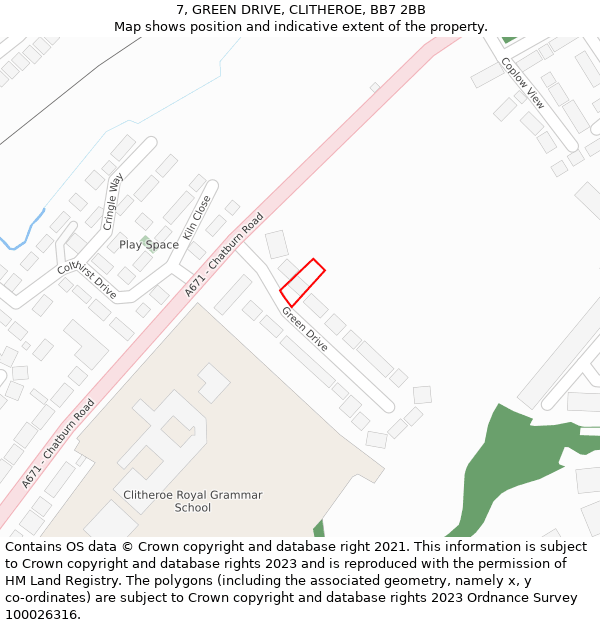 7, GREEN DRIVE, CLITHEROE, BB7 2BB: Location map and indicative extent of plot