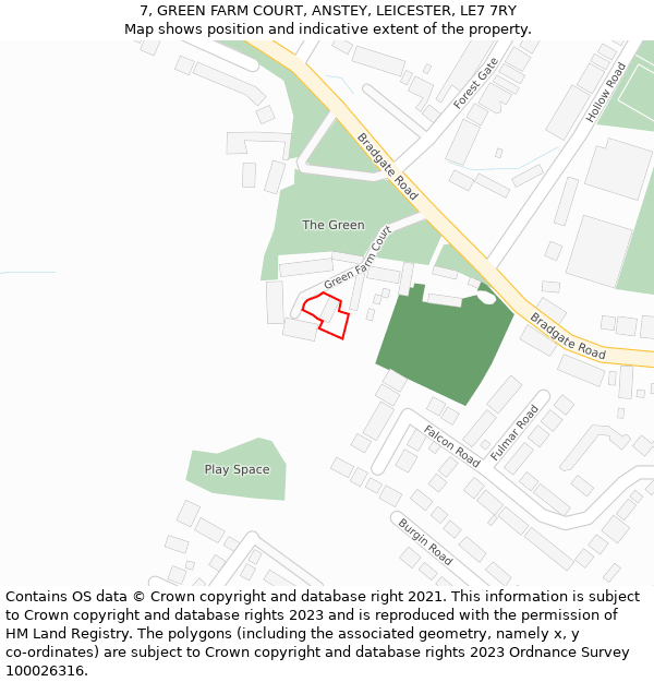 7, GREEN FARM COURT, ANSTEY, LEICESTER, LE7 7RY: Location map and indicative extent of plot