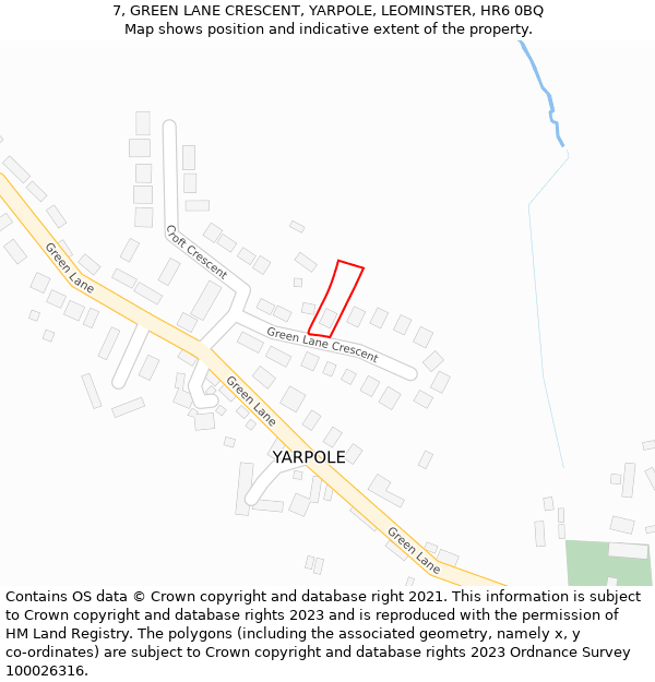 7, GREEN LANE CRESCENT, YARPOLE, LEOMINSTER, HR6 0BQ: Location map and indicative extent of plot