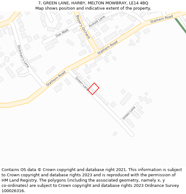 7, GREEN LANE, HARBY, MELTON MOWBRAY, LE14 4BQ: Location map and indicative extent of plot