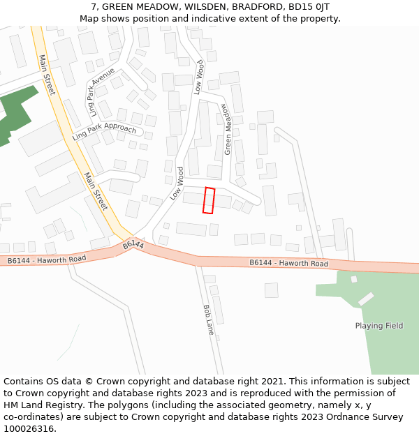 7, GREEN MEADOW, WILSDEN, BRADFORD, BD15 0JT: Location map and indicative extent of plot