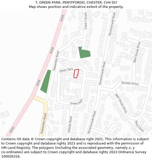 7, GREEN PARK, PENYFFORDD, CHESTER, CH4 0LY: Location map and indicative extent of plot