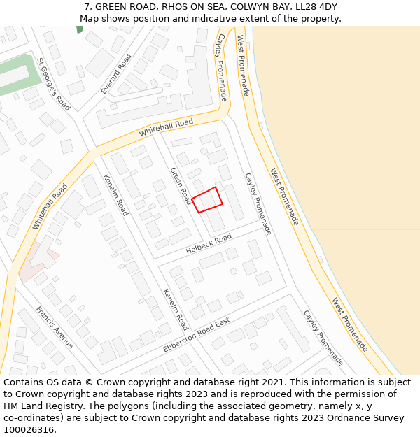 7, GREEN ROAD, RHOS ON SEA, COLWYN BAY, LL28 4DY: Location map and indicative extent of plot