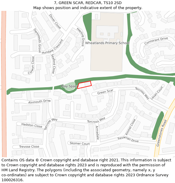 7, GREEN SCAR, REDCAR, TS10 2SD: Location map and indicative extent of plot