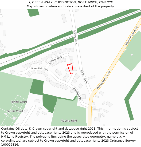 7, GREEN WALK, CUDDINGTON, NORTHWICH, CW8 2YG: Location map and indicative extent of plot