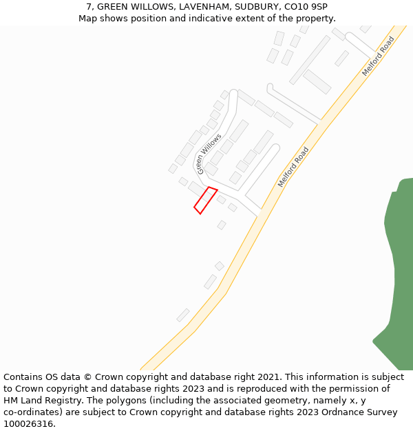 7, GREEN WILLOWS, LAVENHAM, SUDBURY, CO10 9SP: Location map and indicative extent of plot